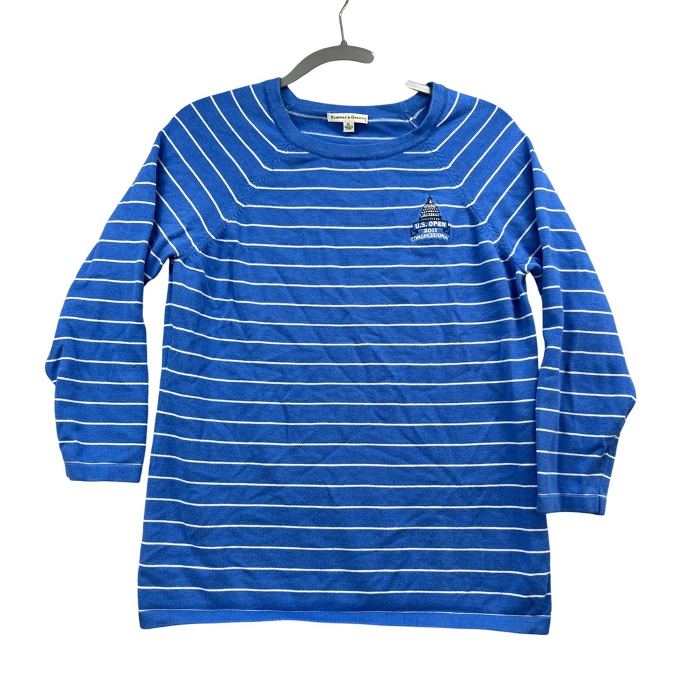 Fairway & Greene Golf Shirt Mens XL Blue Striped Pima Cotton US Open 2011